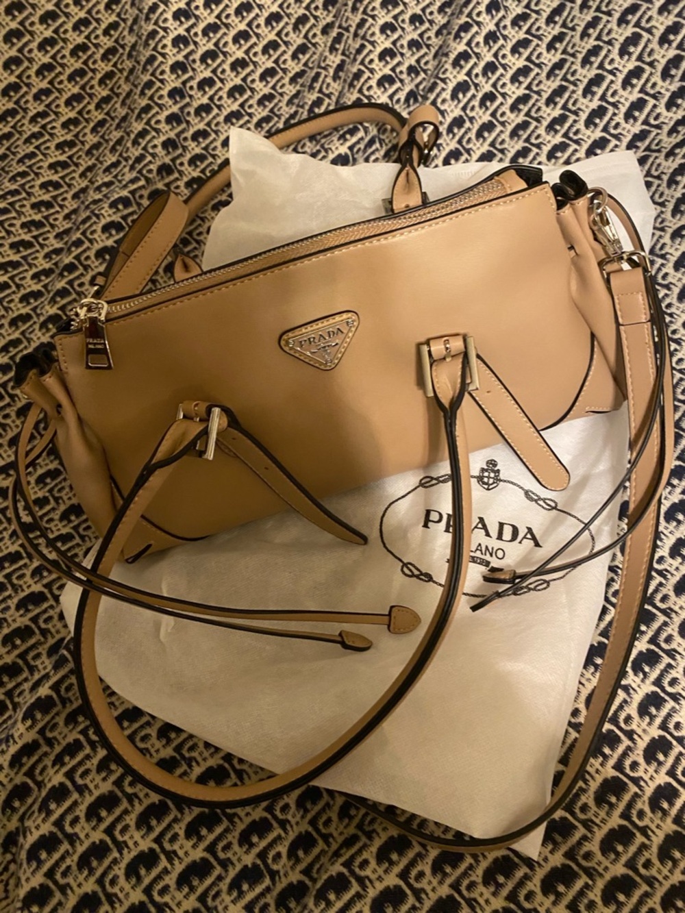 Prada Beige/Tan Leather Shoulder Bag - Picture 6 of 6